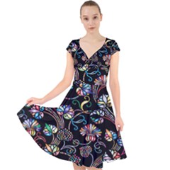 Floral Cap Sleeve Front Wrap Midi Dress by nateshop