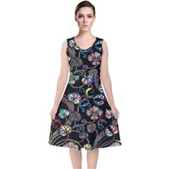 Floral V-neck Midi Sleeveless Dress  by nateshop