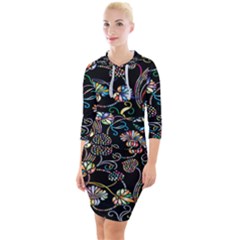 Floral Quarter Sleeve Hood Bodycon Dress by nateshop