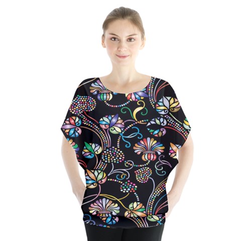 Floral Batwing Chiffon Blouse by nateshop