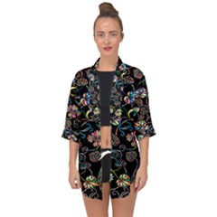 Floral Open Front Chiffon Kimono by nateshop