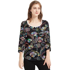 Floral Chiffon Quarter Sleeve Blouse by nateshop