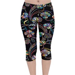 Floral Velvet Capri Leggings  by nateshop