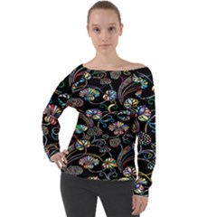 Floral Off Shoulder Long Sleeve Velour Top