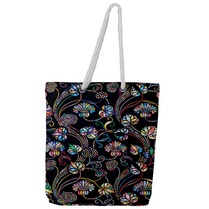 Floral Full Print Rope Handle Tote (Large)