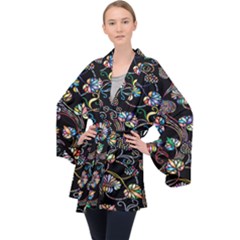 Floral Long Sleeve Velvet Kimono  by nateshop