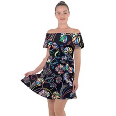 Floral Off Shoulder Velour Dress by nateshop