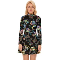 Floral Long Sleeve Velour Longline Dress by nateshop