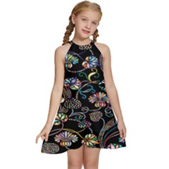 Floral Kids  Halter Collar Waist Tie Chiffon Dress by nateshop