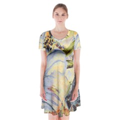 Flower Short Sleeve V-neck Flare Dress by nateshop