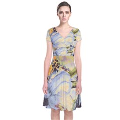 Flower Short Sleeve Front Wrap Dress by nateshop