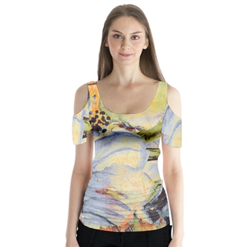 Flower Butterfly Sleeve Cutout Tee  by nateshop