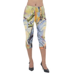 Flower Lightweight Velour Capri Leggings  by nateshop