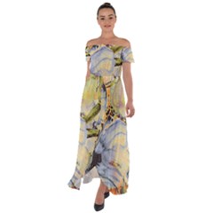 Flower Off Shoulder Open Front Chiffon Dress by nateshop