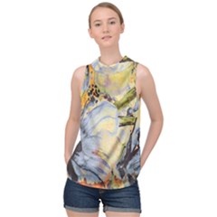 Flower High Neck Satin Top by nateshop