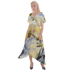 Flower Cross Front Sharkbite Hem Maxi Dress by nateshop