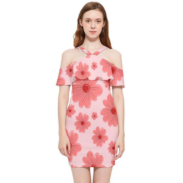 Flowers Shoulder Frill Bodycon Summer Dress