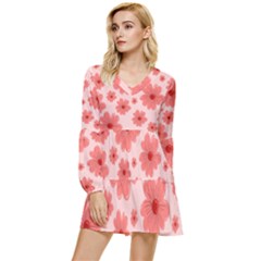 Flowers Tiered Long Sleeve Mini Dress by nateshop