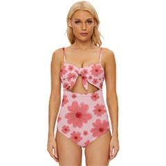 Flowers Knot Front One-piece Swimsuit