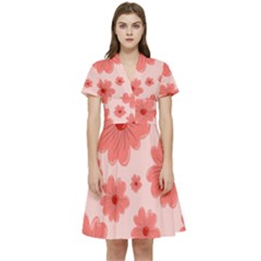 Flowers Short Sleeve Waist Detail Dress by nateshop