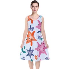 Flowers-5 V-neck Midi Sleeveless Dress  by nateshop