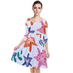 Flowers-5 Quarter Sleeve Waist Band Dress by nateshop