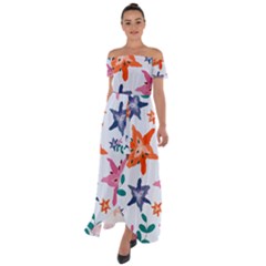 Flowers-5 Off Shoulder Open Front Chiffon Dress by nateshop