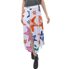 Flowers-5 Velour Split Maxi Skirt by nateshop