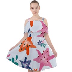 Flowers-5 Cut Out Shoulders Chiffon Dress by nateshop