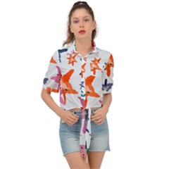 Flowers-5 Tie Front Shirt  by nateshop