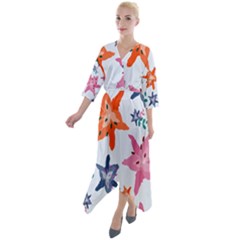 Flowers-5 Quarter Sleeve Wrap Front Maxi Dress by nateshop