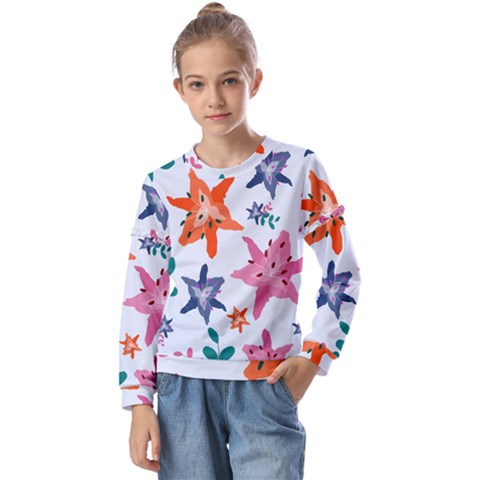 Flowers-5 Kids  Long Sleeve Tee With Frill  by nateshop