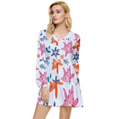 Flowers-5 Tiered Long Sleeve Mini Dress by nateshop