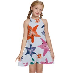 Flowers-5 Kids  Halter Collar Waist Tie Chiffon Dress by nateshop