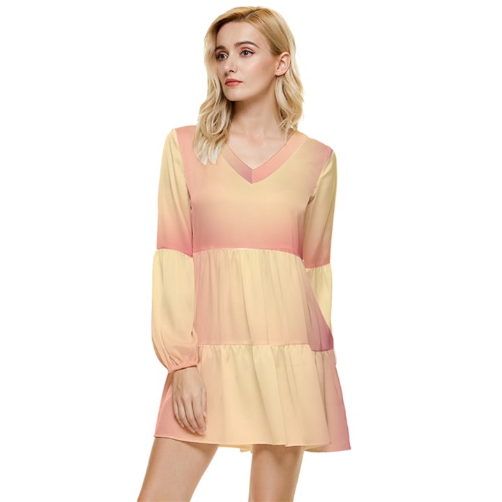 Gradient Tiered Long Sleeve Mini Dress