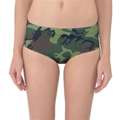 Green Brown Camouflage Mid-waist Bikini Bottoms by nateshop