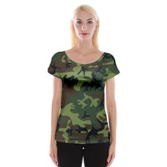 Green Brown Camouflage Cap Sleeve Top by nateshop