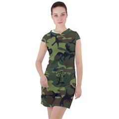 Green Brown Camouflage Drawstring Hooded Dress by nateshop