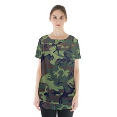 Green Brown Camouflage Skirt Hem Sports Top by nateshop