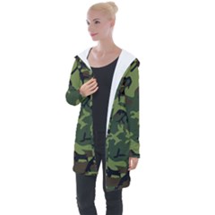 Green Brown Camouflage Longline Hooded Cardigan by nateshop