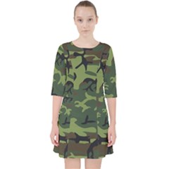 Green Brown Camouflage Quarter Sleeve Pocket Dress by nateshop