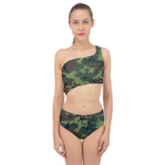 Green Brown Camouflage Spliced Up Two Piece Swimsuit by nateshop