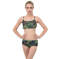 Green Brown Camouflage Layered Top Bikini Set by nateshop