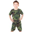 Green Brown Camouflage Kids  Tee and Shorts Set View1