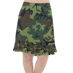 Green Brown Camouflage Fishtail Chiffon Skirt by nateshop