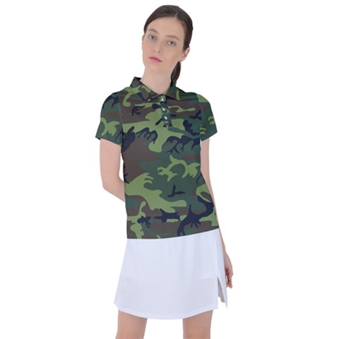 Green Brown Camouflage Women s Polo Tee by nateshop