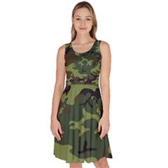 Green Brown Camouflage Knee Length Skater Dress With Pockets by nateshop