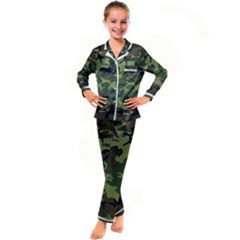 Green Brown Camouflage Kid s Satin Long Sleeve Pajamas Set by nateshop