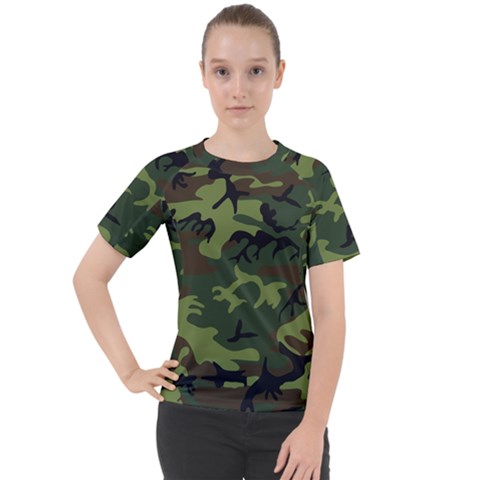 Green Brown Camouflage Women s Sport Raglan Tee by nateshop