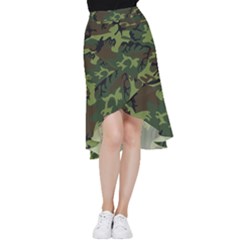 Green Brown Camouflage Frill Hi Low Chiffon Skirt by nateshop